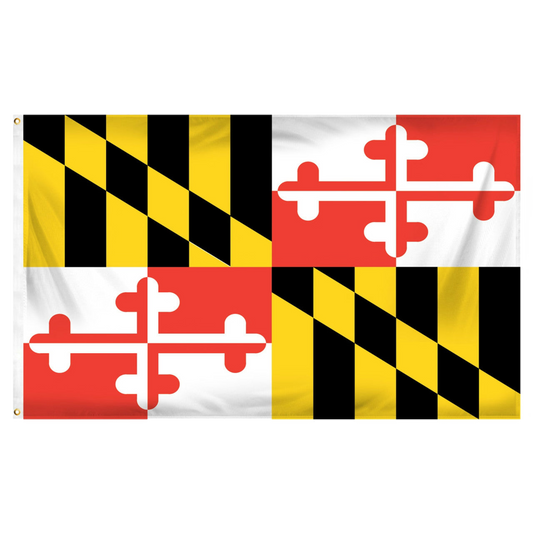 State of Maryland flag with a black, yellow, and red pattern on a white background