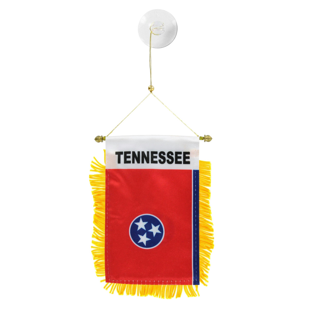 Small red flag with yellow fringe and blue emblem, featuring the word 'TENNESSEE' on a white background.