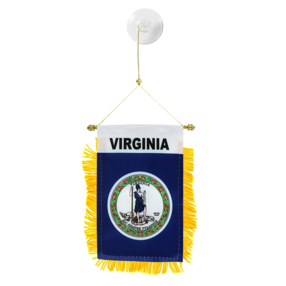 Small flag with 'Virginia' text and emblem on a white background