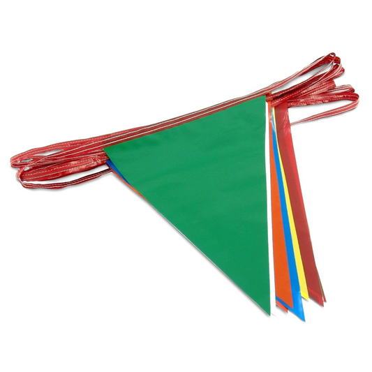 Colorful triangular flags on a white background
