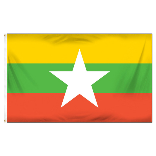 Myanmar flag with a white star on a yellow, green, and red background