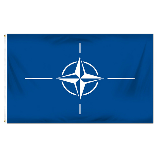 NATO flag with blue background and white compass star emblem