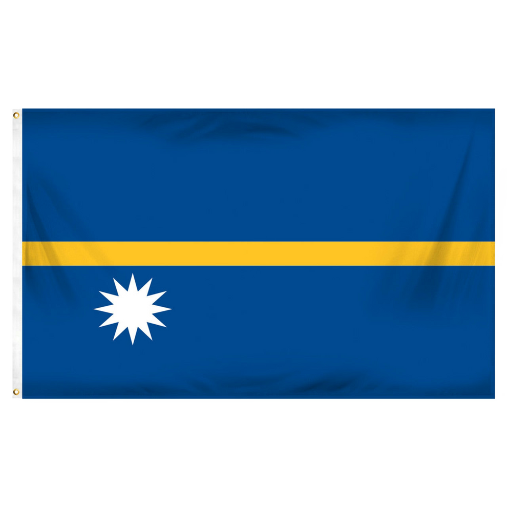 Nauru flag with a blue background and a yellow stripe featuring a white star