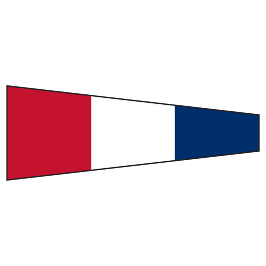 Three rectangular color blocks nautical number 3 flag in red, white, and blue on a white background