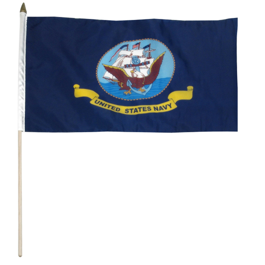 Navy Flag 12" x 18" mounted on 24" wooden stick