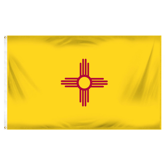 Flag of New Mexico with a red symbol on a yellow background