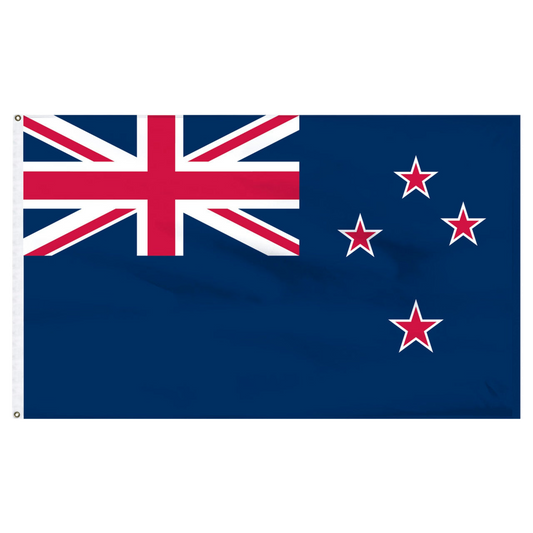 Blue flag of New Zealand with Union Jack and four red stars outlined in white