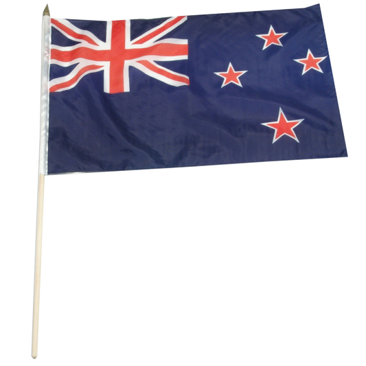 Blue flag of New Zealand with Union Jack and four red stars outlined in white