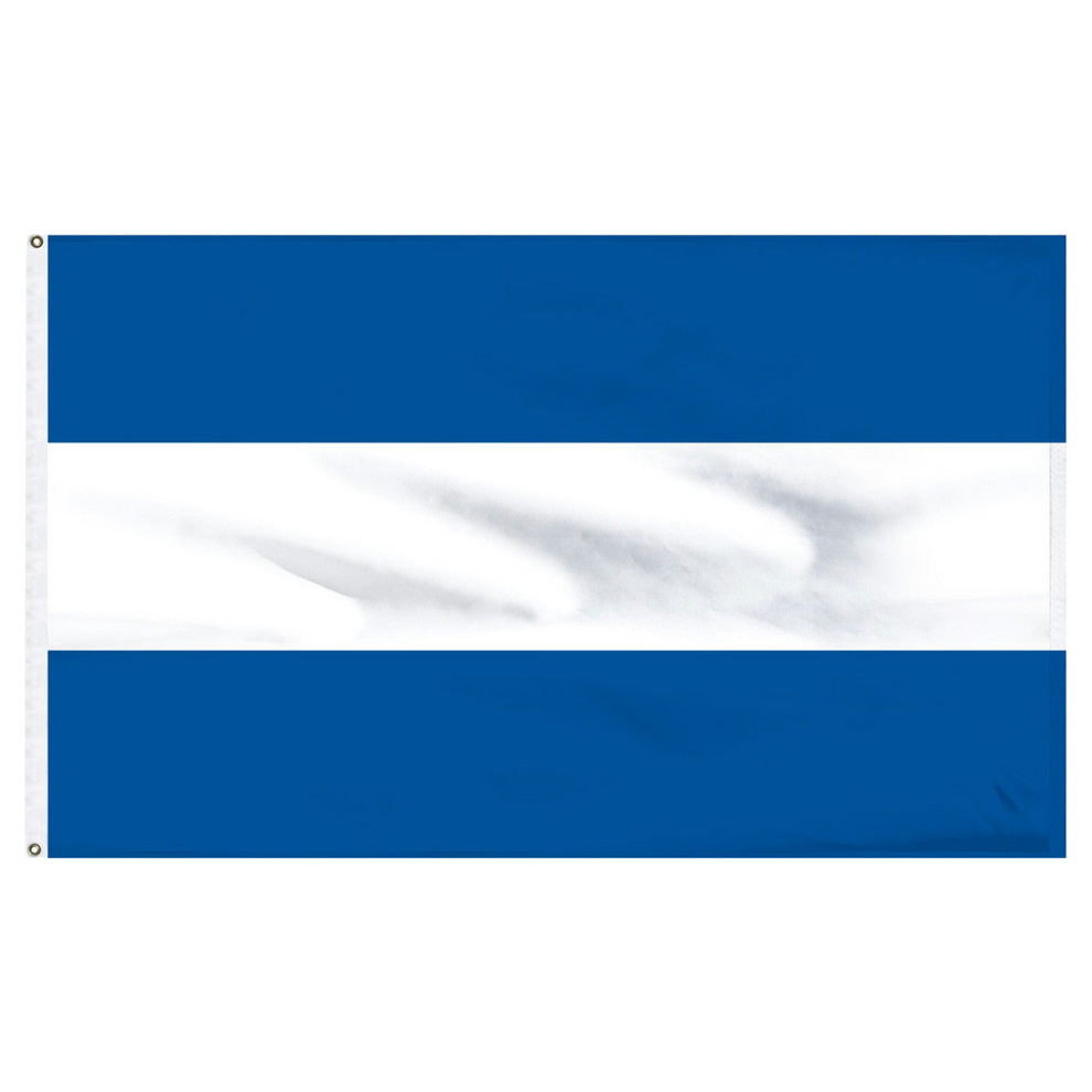 Nicaragua flag with two blue horizontal stripes and one white stripe in the middle on a white background