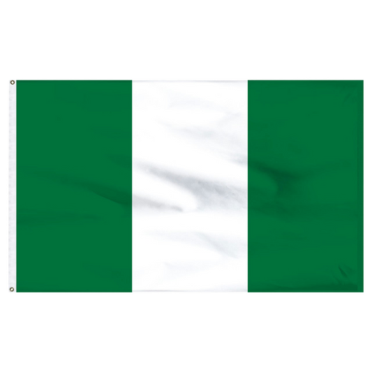 Nigerian flag with green and white horizontal stripes on a white background