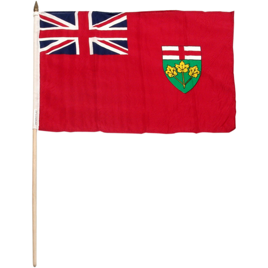 Ontario red flag with Union Jack and coat of arms on a white background