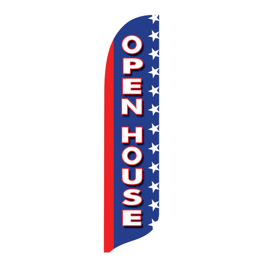 Swooper flag with 'Open House' text on a white background