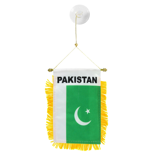 Miniature flag of Pakistan with yellow fringe on a white background