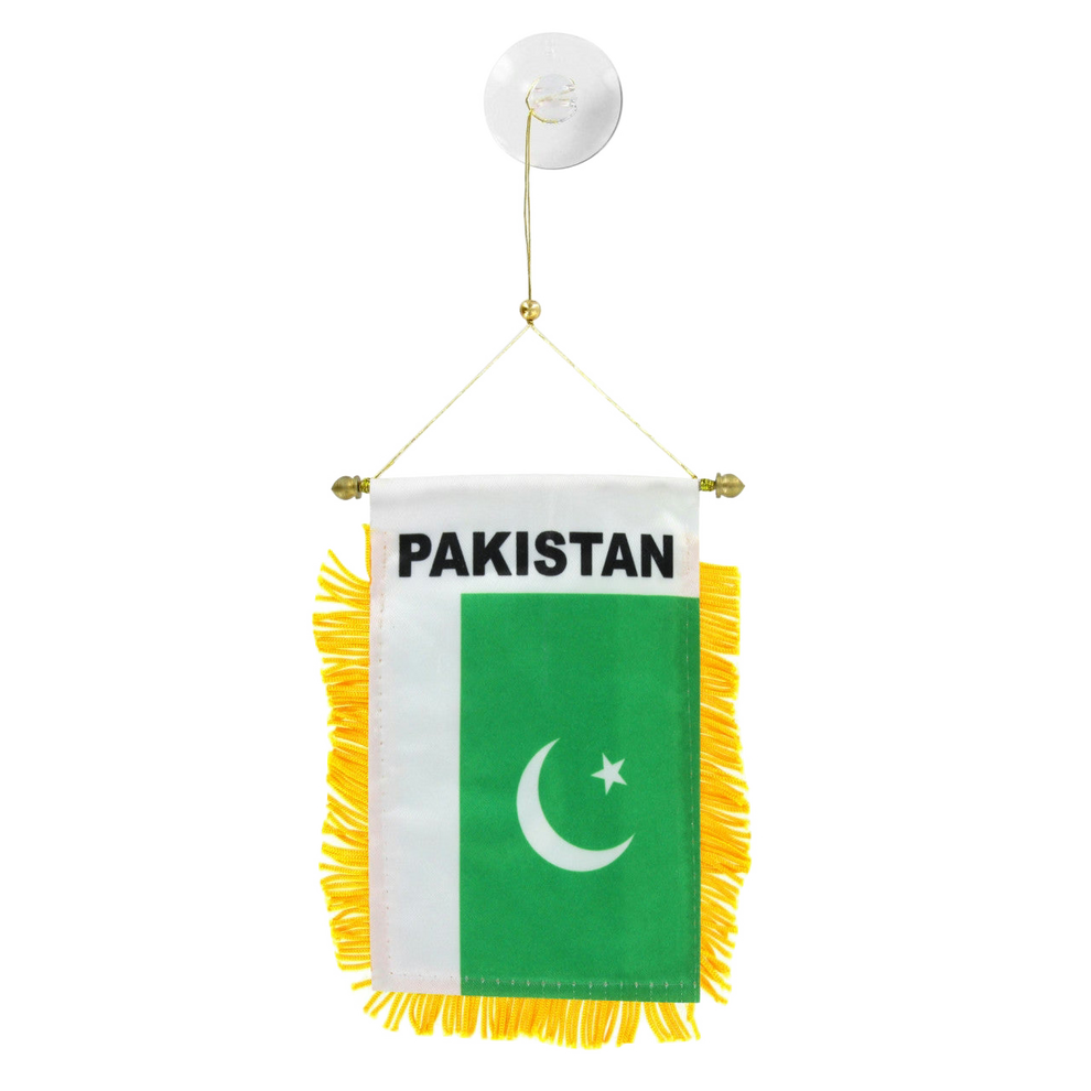 Miniature flag of Pakistan with yellow fringe on a white background