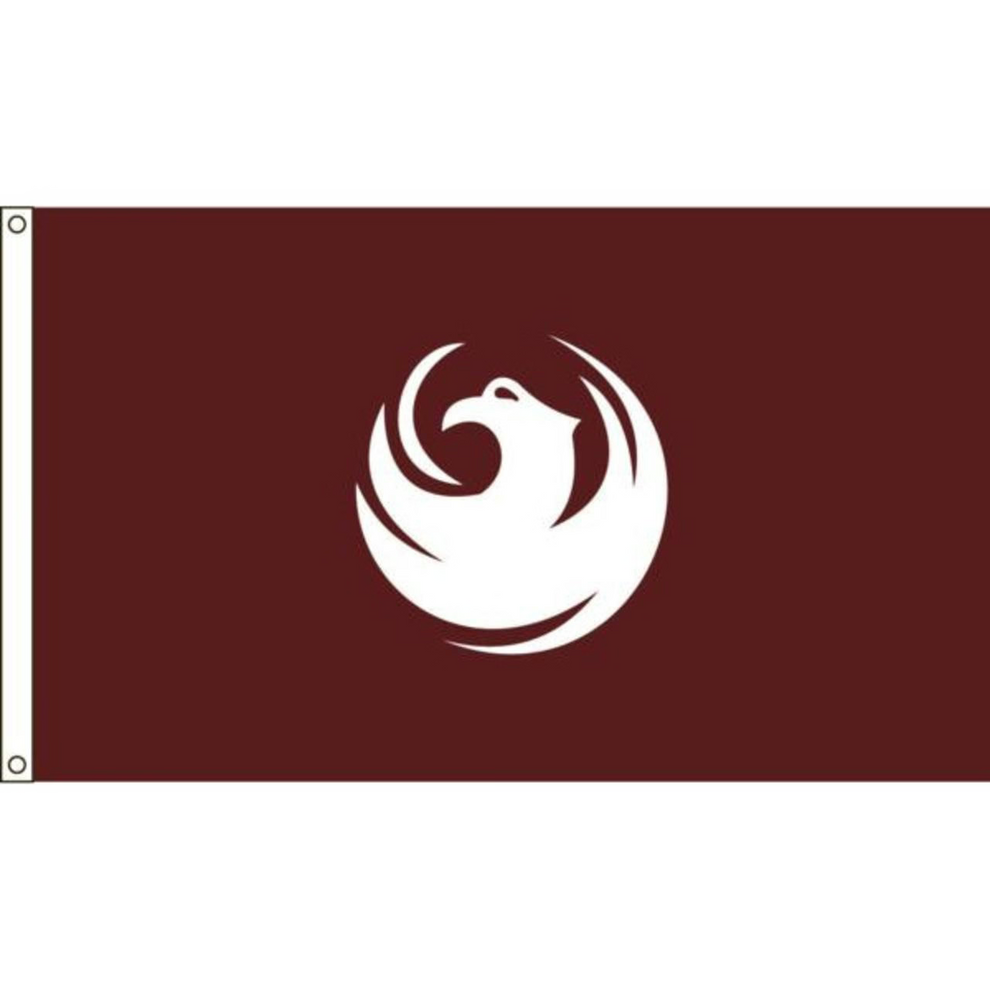 Phoenix city flag with a white logo on a red background