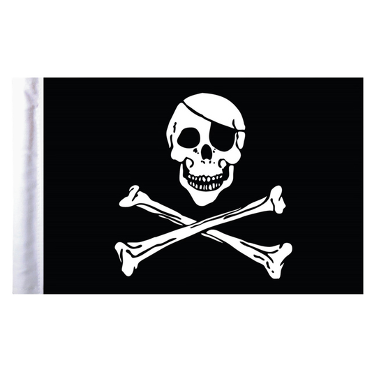 Pirate flag with skull and crossbones on a black background