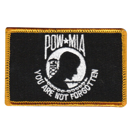 POW*MIA patch with silhouette and text on a black background