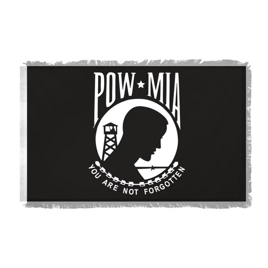 POW MIA Indoor Flag 4x6ft Nylon - Single Sided - Silver Fringe