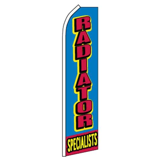 Swooper flag with 'Radiator Specialists' text on a blue background