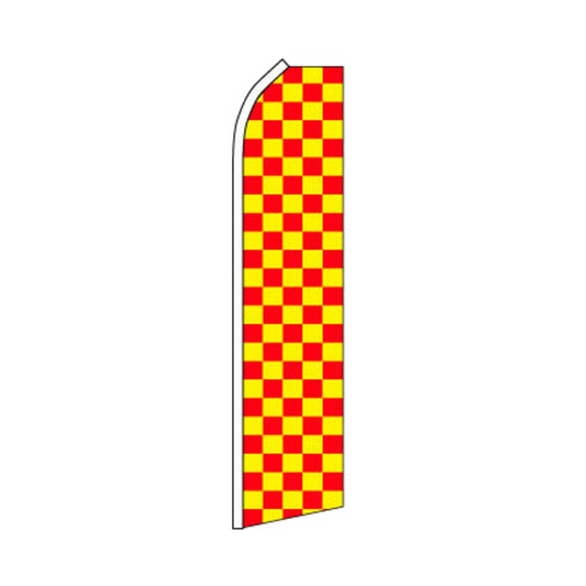 Red and yellow checkered flag on a white background