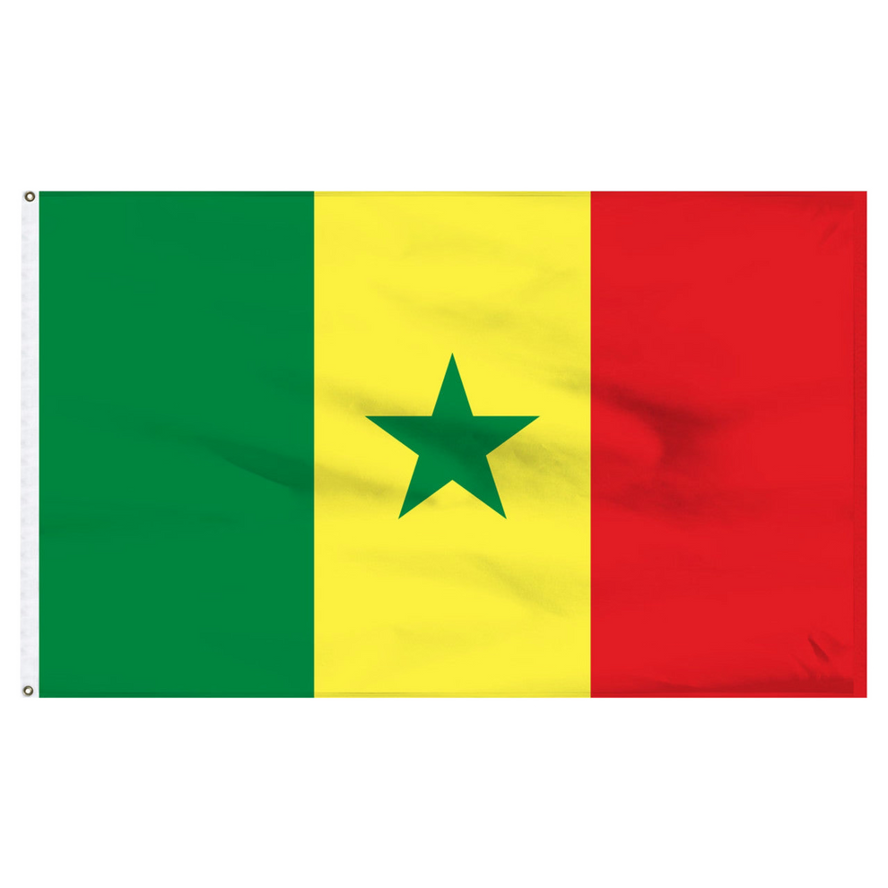 Flag of Senegal with green, yellow, and red colors and a green star in the center.