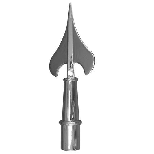 Silver spear-shaped flagpole finial.