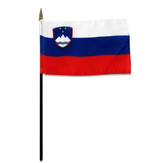 Flag of Slovenia with a blue and red design on a white background