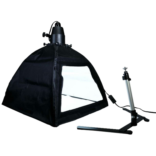 Black soft box kit on a white background