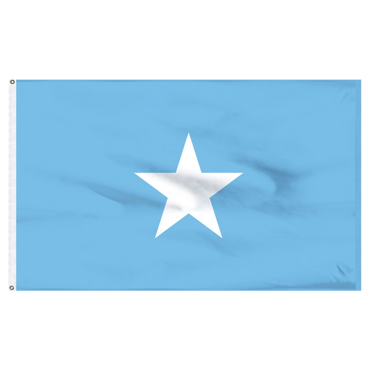 Flag of Somalia with a white five-pointed star on a light blue background