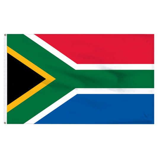 Flag of South Africa with green, red, white, and blue colors on a white background