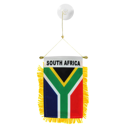 South African flag hanging banner with 'South Africa' text on a white background