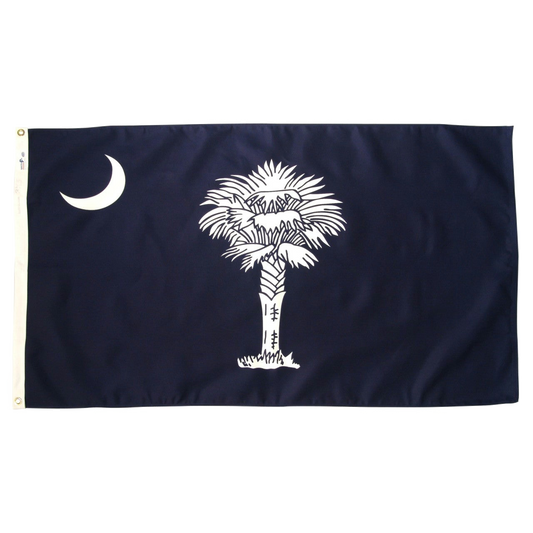 South Carolina state flag with a white crescent and palmetto tree on a blue field