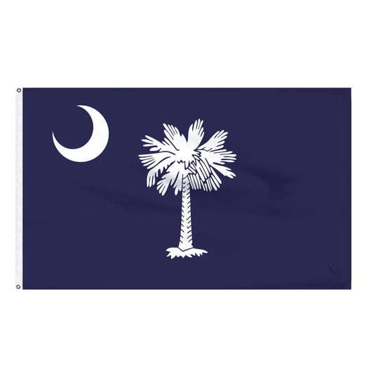 South Carolina flag with a white palmetto tree and moon on a blue background