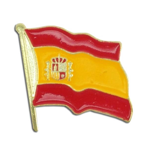 Flag pin of Spain with red and yellow colors on a white background
