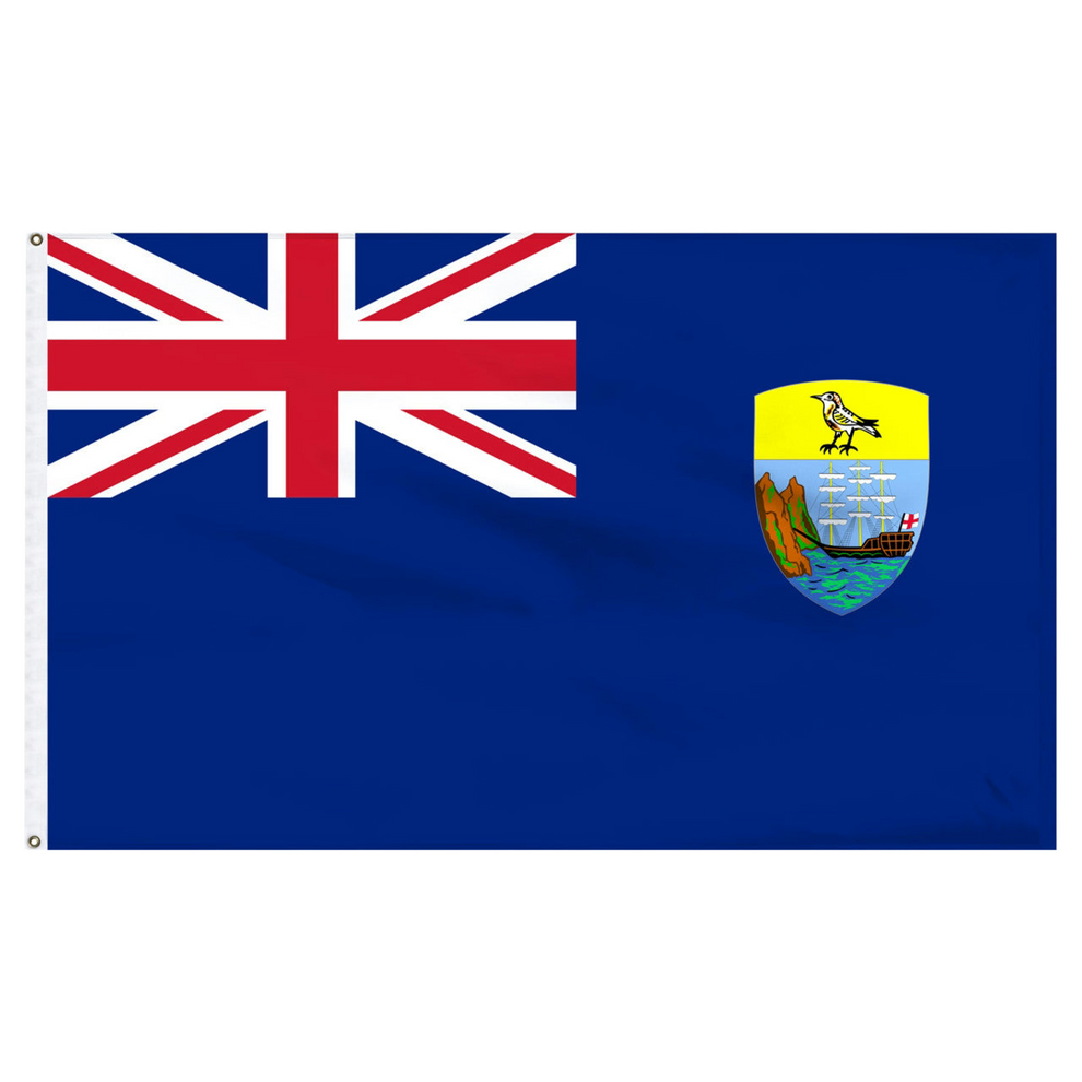 St. Helena flag with Union Jack and coat of arms on a blue background