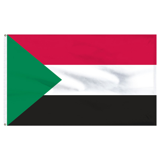 Sudanese flag with green, red, white, and black horizontal stripes on a white background