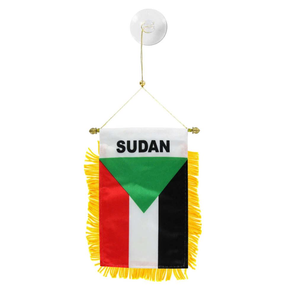 Sudanese flag with yellow fringe on a white background