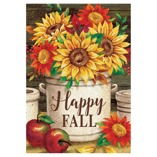 Sunflower Crock Garden Flag - 12in x 18in