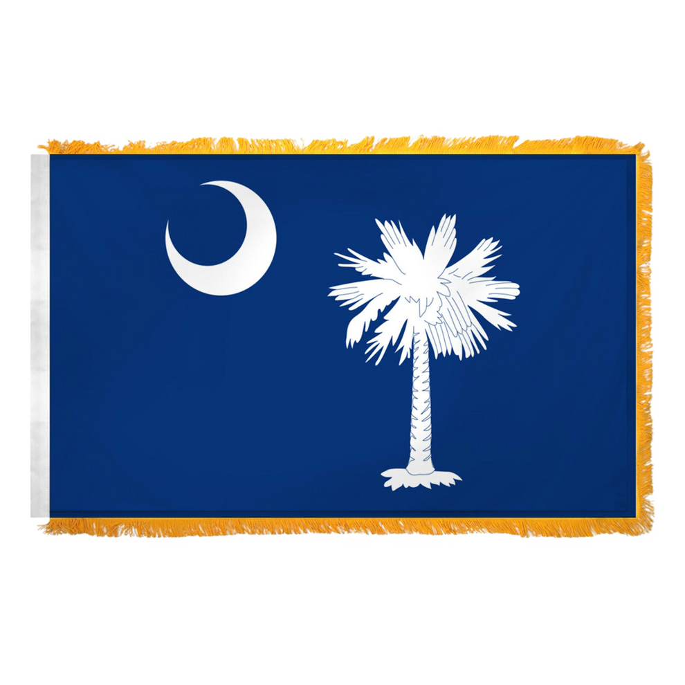 Flag of the State of Carolina with a white moon and white tree on blue canvas