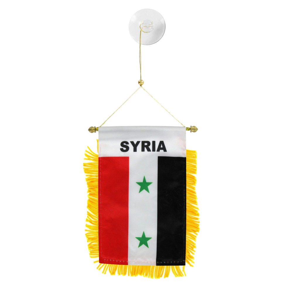 Syrian flag with fringes on a white background