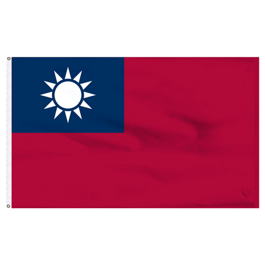 National flag of Taiwan with a blue canton featuring a white sun and red field on a white background