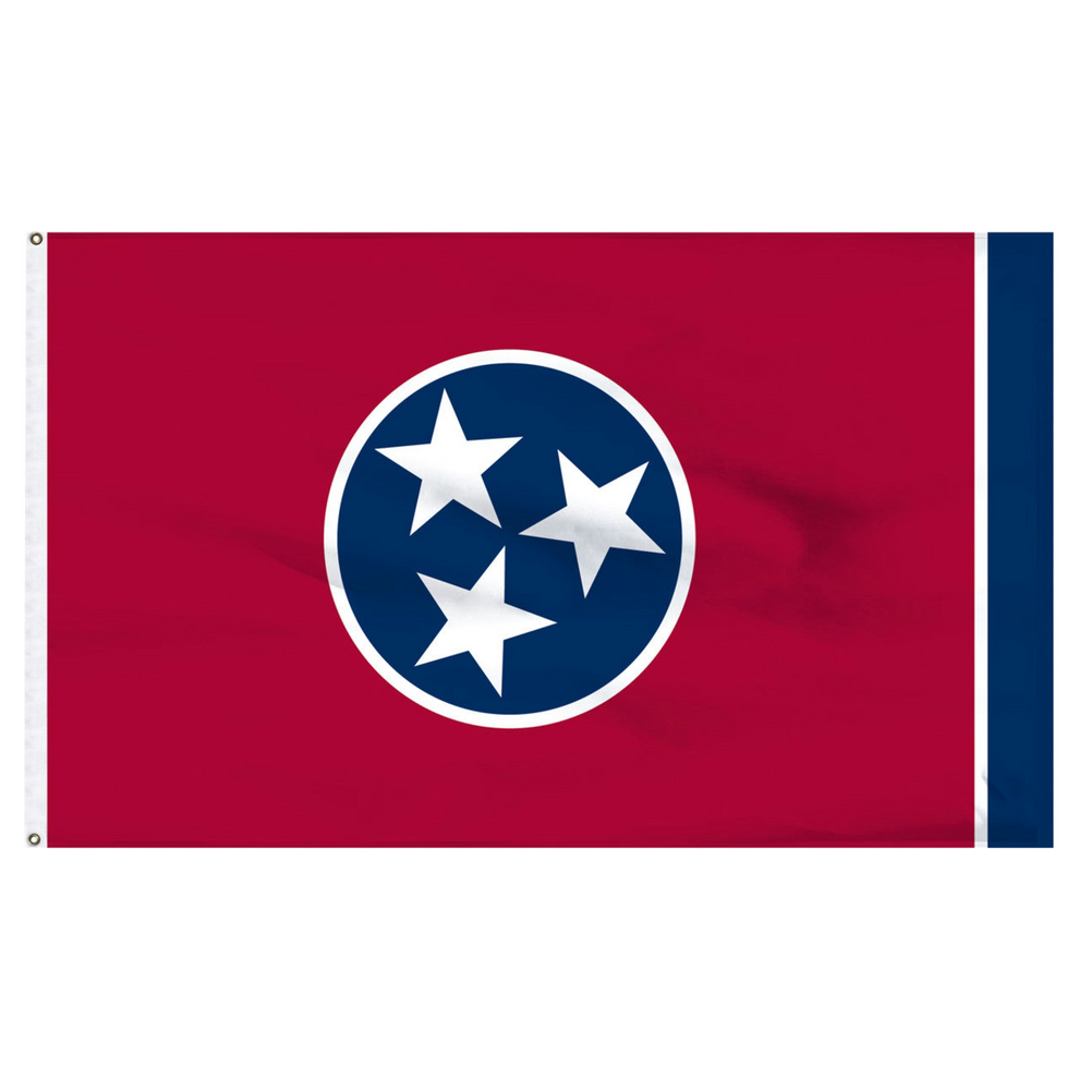 Tennessee flag with a red background and a blue circle with white stars in the center