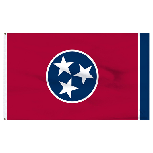 Tennessee state flag with a red background and a blue circle with white stars in the center