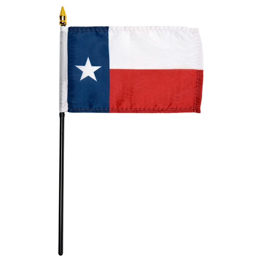 Texas flag on a stick with a white background