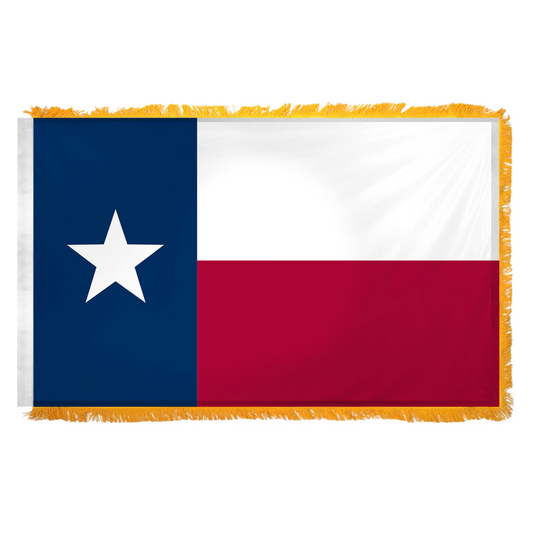 Texas flag with blue, white, and red colors and a star on a white background