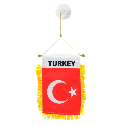 Small flag of Turkey with yellow fringe on a white background