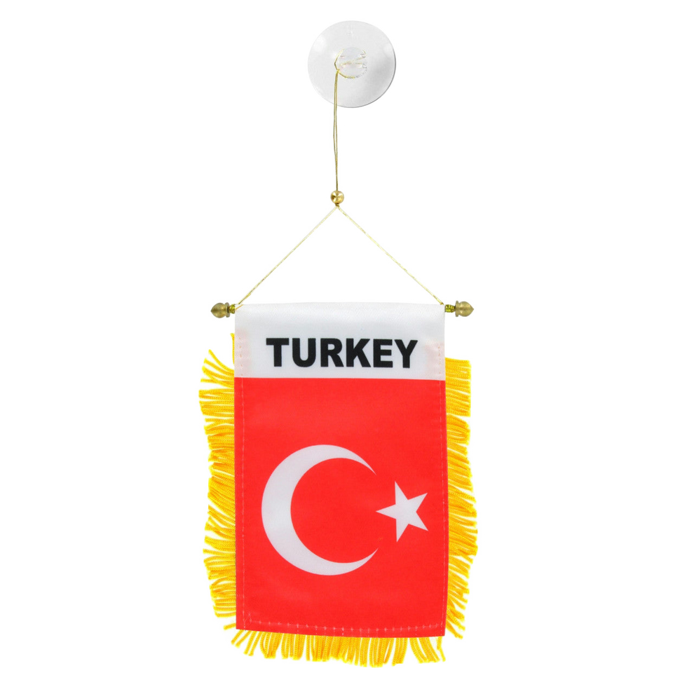 Small flag of Turkey with yellow fringe on a white background