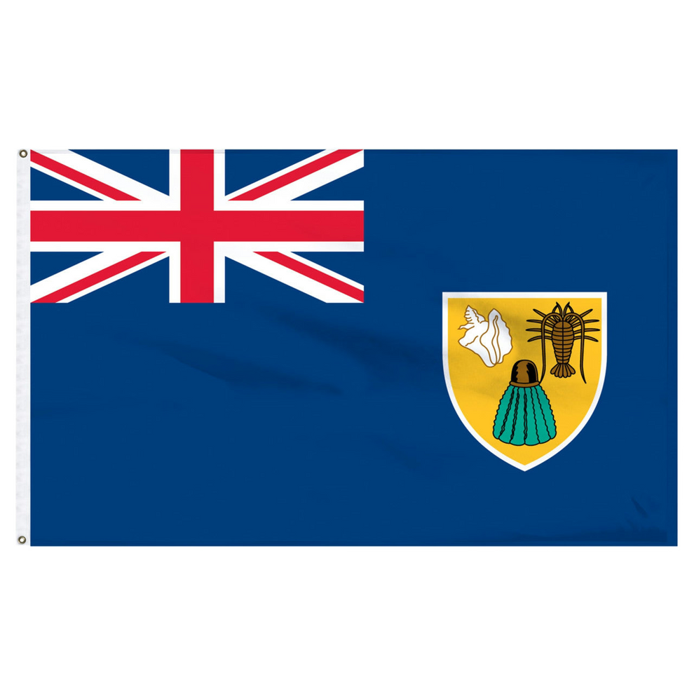 Turks and Caicos flag with Union Jack and coat of arms on a blue background