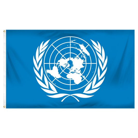 United Nations flag with blue background and white emblem