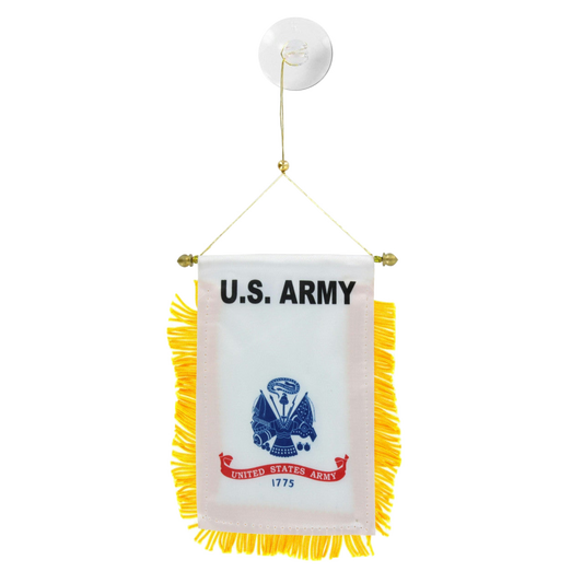 U.S. Army banner with yellow fringe on a white background
